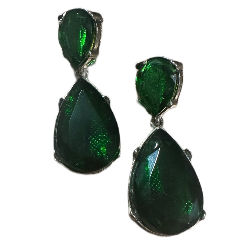 Vintage Kenneth Jay Lane KJL Green Rhinestone Dangle Runway Earrings